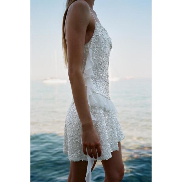 ZARA SEQUINNED RUFFLE MINI DRESS - Picture 3 of 7
